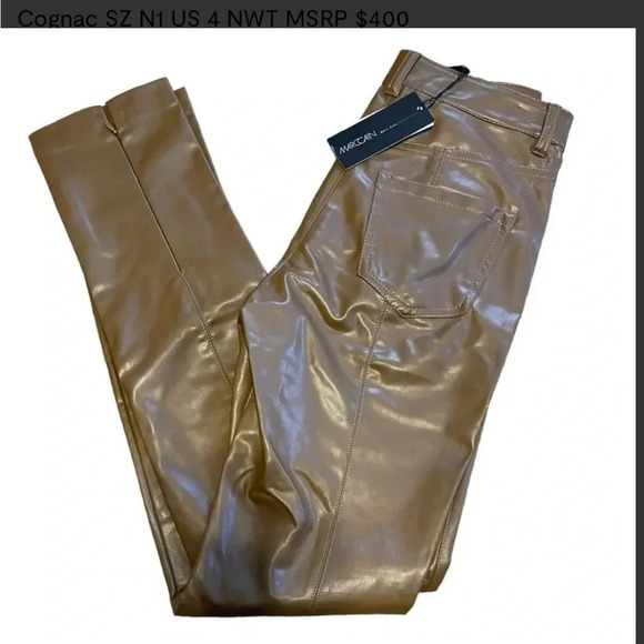 Marc Cain Skinny Fit Faux Leather Pants Designer Cognac Tan SZ N 3 US 8 NWT $400 - Picture 5 of 9
